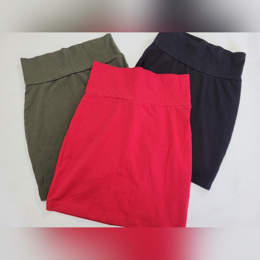 Charlotte Russe Pencil Skirt Bundle of 3 - Olive Green, Black, Red - Women's S